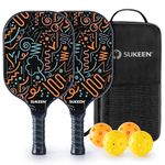 Sukeen Pickleball Paddles Set, Pickleball Racket with Fibreglass Surface and Polypropylene Honeycomb Core, 4 Pickleballs & Portable Bag, Lightweight Pickleball Set Suitable for Beginners