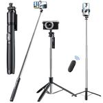 Celfiexpt Long Selfie Stick with Tripod Stand 62-inch Reinforced Tripod for Mobile Phone Multi-Functional Bluetooth Selfie Stick for Travel Vlogging Live Stream Suitable for Gopro Mirrorless Camera