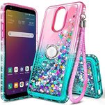 NGB Case for LG Stylo 5, Stylo 5V/Stylo 5X/Stylo 5 Plus with Tempered Glass Screen Protector, Ring Holder/Wrist Strap, Girls Women Liquid Bling Sparkle Flowing Glitter Cute Case (Pink/Aqua)