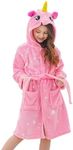 Doctor Unicorn Girls Fleece Hooded Robe Toddler Warm Fuzzy Bathrobe Pink 3-4 Years