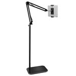 BluuSuuk Tablet Floor Stand with Adjustable Foldable Tablet Arm, Tablet Holder for iPad iPhone iPad Air Mini Kindle Samsung Tab or Other 4.7"-12.9" Cell Phone or Tablets (Black)