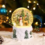 Lewondr Christmas Snow Globe with Music and Light, Snowman Reindeer Electric Snow Globe with Swirling Snowflake & 8 Songs, Battery & USB Powered Christmas Water Globe, Home Xmas Decoration Gift, White