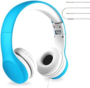 LilGadgets Connect+ Wired Kids Headphones for School with Microphone, Volume Limiting & Noise Cancelling On-Ear Headset with Cord, SharePort Technology & SoftTouch Padding, Blue