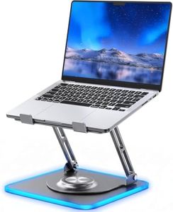 Laptop Stand for Desk, Adjustable Computer Stand with 360° Rotating Base, Ergonomic Laptop Riser for Collaborative Work, Foldable & Portable Laptop Stand, fits for All 10-16" Laptops (RGB-Gray)