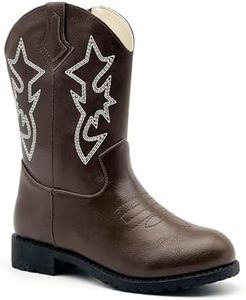 prechentty Cowboy Boys Boots Cowgirl Kids Western Boot for Girls Riding Shoes Little Kid Round Toe Wide Calf Boy Horse West Cow Horseback Low Heel Hunting Fashion Classic Brown(Size10)