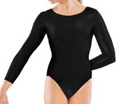 BOOM Prime Girls Leotard Basic Long Sleeve Ballet Dance Leotard Kids Stretch Gymnastics Sport Athletic Bodysuit Tops Age 5-14 Years (Black, 13-14 years) (Size 34)