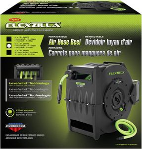 Flexzilla Levelwind Retractable Air Hose Reel 3/8" x 75 ft – Heavy Duty Hybrid