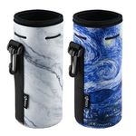 CM Pack of 2 Water Bottle Neoprene Sleeve Portable Insulator Bottle Cover Drawstring Insulator Bottle Holder for 18 to 20 Oz Water Bottle (Marble & Van Gogh Painting Patterns (2 pcs))