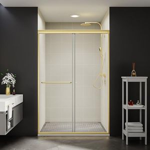Comfystyle 56-60 in.W x70 in.H Semi-Frameless Sliding Shower Door,Sliding Shower Door with 1/4" (6mm) Clear SGCC Tempered Glass,Brushed Gold Finish,Shower Doors can be Installed Left and Right