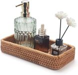 Rattan Bathroom Vanity Trays Toilet Tank Baskets Long Narrow Hand Towel Storage Basket for Storage, Decorative (Natural 10.2 x 4.9 x 1.8 inch)