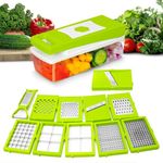 Tekcool 12 in 1 Multipurpose Chopper, Fruits & Vegetable Cutters, Grater Peeler Chipser, Unbreakable Food Grade Body, Easy Push to Clean Button Slicer Dicer, Chopper for Kitchen (Green, Plastic)