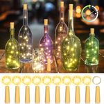 Ymenow Wine Bottle Lights with Timer, 10pcs 2M 20-LEDs Battery Operated Fairy String Lights for Bottles Jars DIY Bedroom Wedding Party Indoor Outdoor Decor, 6H On and 18H Off, Warm White