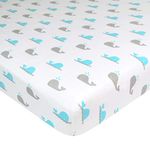 American Baby Company Fitted Pack N Play Playard Sheet 27" x 39", Soft Breathable Neutral 100% Cotton Jersey Pack and Play Sheet, Aqua Whales, for Boys and Girls, Fits Most Mini Crib Mattresses