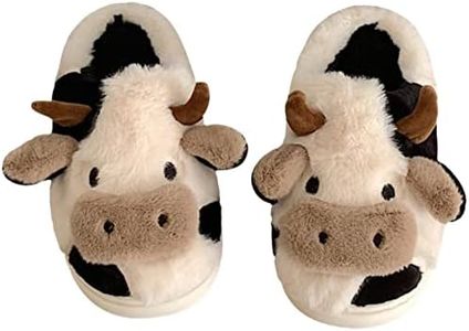 secwell Women's Cartoon Cow Cotton Slippers, Cute Cozy Fuzzy Animal Slippers For Indoor Outdoor Warmth In Winter, Cartoon Cow, 9 US Women/8 US Men