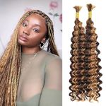 Double Drawn Human Hair Braiding Hair Bulk Human Hair For Braiding 20 Inch Deep Wave Highlight P4/27 Human Hair Bulk Braid Extensions For Micro Braid Same Thick From Root To End No Weft 100g（50g X 2）