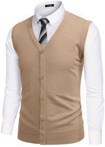 COOFANDY Men's Sweater Vest V Neck Casual Sleeveless Knitted Button Cardigan Vest Khaki