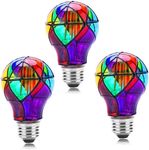 Lpraer 3 Pack Edison Stained Glass LED Light Bulb E26 Base A60 3.5W LED Colored Light Bulbs for Table Lamp, Chandelier, Floor Lamp, Wall Sconces