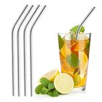 Iktu Stainless Steel 8mm Wide Smoothie Straws - Reusable Wide Metal Drinking Straws - 4 Straw with 2 Cleaning Brushes - 22 cm Long, 8 mm Wide