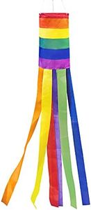 Anley 40 Inch Rainbow Column Windsock Flag - Fly in Breeze Outdoor Hanging - Colorful Gay Pride LGBT+ Parade Garden Decorative Flag with Rainbow Long Tails (3.3 Ft)