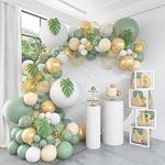 Olive Green Balloon Arch Kit,111Pcs Sage Green Ballloon Garland with White Gold Confetti Balloons Retro Green Balloon for Boy Birthday Party,Baby Shower Decoration,Jungle Safari Theme Party,Wedding