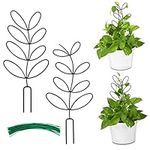 AUGSUN 2 Packs Indoor Plant Trellis Garden Trellis for Climbing Plants, 12 Inch Metal Leaf Shape Small Trellis for Potted Plants Plant Support for Houseplant with 50 Ties