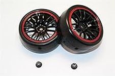 GPM Racing Rubber Slick Tires Of 26mm Width Mount With 7 Spokes Plastic Wheels - 1Pr Set Black+Red