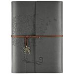 OMEYA Leather Journal Notebook, travel journals for women, refillable butterfly notebook lined personal diary writing notebook gifts A5 16.5 x 23.4cm (grey)