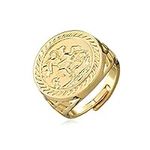 Gold St. George Sovereign Ring, Adjustable Ring with 18K Real Gold Plating, Premium Gold Fashion Ring Unique Jewellery Gift for Men and Teens (Size 10 - Adjustable to Fit Various Sizes)