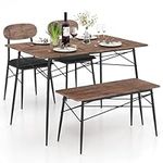 Giantex Dining Table Set for 4, Mid-Century Kitchen Furniture Set w/Kitchen Table, Bench & 2 Upholstered PVC Leather Chairs, 4-Piece Space-Saving Dinette Set for Small Place, Breakfast Nook