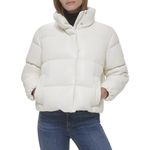 Calvin Klein Women's Short Faux-Leather Puffer Jacket, Faux Leather Tofu, X-Large