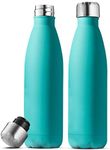 Triple Insulated Stainless Steel Water Bottle (Set of 2) 500ml Insulated Water Bottles, 100% Leakproof Travel Bottle Keeps Hot and Cold - BPA-Free Reusable Flask - Non-Sweat Metal Drinking Bottle