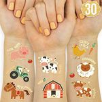 xo, Fetti Farm Party Supplies Temporary Tattoos - 30 Glitter Styles | Barnyard Animals, Petting Zoo, Cow, Horse, Tractor Trailer, Sheep