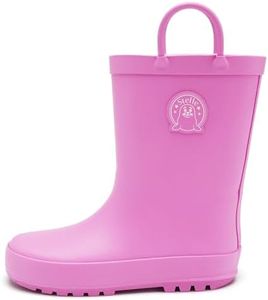 Stelle Kids Rain Boots for Boys Girls Waterproof Natural Rubber Toddler Rainboots Easy On Handles Non-Slip Sole(Gumball Pink,12ML)