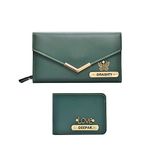 YOUR GIFT STUDIO Customized Anniversary Gift For Couple | Personalized Anniversary Gift Set For Couple With Name And Charm | Customized Leather Lady Wallet & Men Wallet, Green