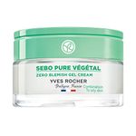 Yves Rocher Sebo Végétal Zero Blemish Face Gel Cream for Oily and Combination Skin, For oily and acne prone skin, Tightens pores and prevent blemishes, Mattifying cream, Improves skin texture 50ml jar (Sebo Pure Végétal Gel Cream)