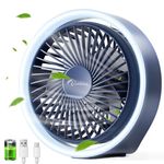 Diveblues MiniChill Small USB Desk Fan 5'' with LED Light, 3 Speed Fan, 5-Blade Quiet Flow, 1800mAh Rechargeable Battery Operated Powerful Fan for Home, Office, Bedroom, Outdoor