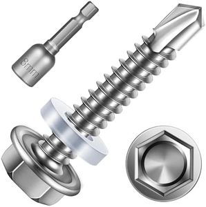 Mywish 200pcs #12×1-1/4" Self Tapping Screws, 410 Stainless Steel Self Tapping Tek Screws, Hex Washer Head Self Drilling Screws, High-Strength Sheet Metal Screws, Corrosion Resistant