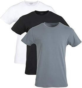 Gildan Mens Cotton Stretch T-Shirts, Multipack, White/Black Soot/Grey Flannel (Crew 3-pack), X-Large