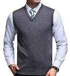 FULIER Mens Winter V-Neck Sleeveless Vest Classic Business Gentleman Knitwear Knitted Waistcoat Sweater Cardigans Tank Tops (Medium, Dark Grey)