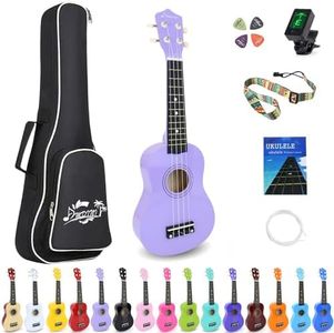 Amdini 21 inch Soprano Ukulele Basswood Acoustic Mini Guitar for Beginner Starter with Case Strap Tuner Picks Strings Primary Tutorial