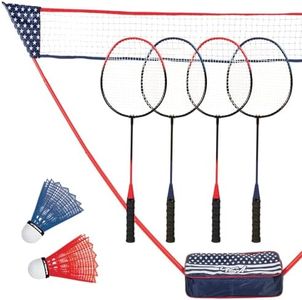Triumph Sports Patriotic Portable Badminton Set with Freestanding Base Sets Up on Any Surface in Seconds – No Tools or Stakes Required, Multi