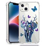 Compatible with iPhone 14 Clear Case,Cute Elephant Butterfly Design for Women Girls,Soft TPU Four Corner Reinforced Protective Cover,Bumper Shockproof Full Body Protection for iPhone 14 6.1"