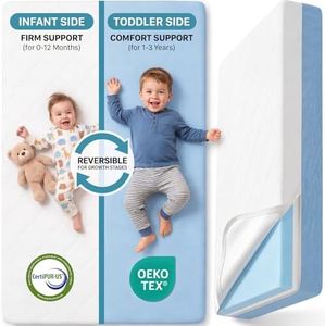 DeerFable Dual Sided Baby Crib Mattress, 5 Inch Thick Soft & Firm Memory Foam Breathable Toddler Mattress, 4 in1 Standard Baby Bed Mattresses with Removable Washable Cover 52x27.6x5 - Blue