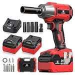 Avhrit Cordless Impact Wrench, 650Nm/480Ft-lbs Brushless 1/2 Impact Gun w/ 2X 4.0Ah Battery, 4 Sockets, 4 Screws, Fast Charger, 1/2 Impact Driver Kit for Car Tires