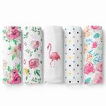 Muslin Swaddle Baby Blankets for Boys and Girls (Pack of 5), Newborn Baby Swaddles Receiving Blankets for 0-3 Months, Baby Essentials Gifts, Haus and Kinder Floral print Cotton Muslin Swaddle Blankets