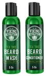 Viking Revolution - Beard Wash & Beard Conditioner Set With Argan & Jojoba Oil - Softens & Strengthens - Beard Shampoo & Conditioner - Tea Tree - 150 ml x 2