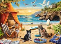 500 Pieces Jigsaw Puzzles for Adults - Difficult Puzzles for Adults Challenging - Coastal Cats and Seagulls