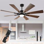 Depuley 60" Ceiling Fan with Lights and Remote Control, Farmhouse Large Ceiling Fan, Reversible Motor and 8 Blades, 3CCT Selectable for Living Room Basement Porch Patio, 5-Speed Remote Control, Timer