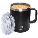 Klaraber Thermal Mug, Insulated Coffee Mug with Handle and Lid, Insulated Camping Mug, Double Walled Stainless Steel Beer Mug, Spill Proof, Reusable, 350 ml / 12 oz (Black)