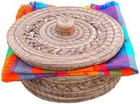 Mexican Handwoven Tortilla Basket & Handloomed Tortilla Cloth Warmer Keeper Bundle 100%, Tortilla Warmer, Tortilla Holder, Tortillero, Pine Leaf Baskets Handmade, Mexican Bowls, Tortilla & Pancake